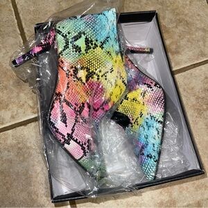 Multicolor Snake-Print Pointed Toe Heels